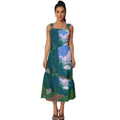 Adventure Time Cartoon Pathway Square Neckline Tiered Midi Dress by Sarkoni