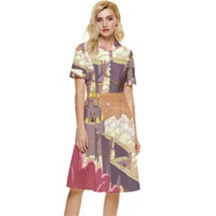 Animated Castle Illustration Adventure Time Cartoon Nature Button Top Knee Length Dress by Sarkoni
