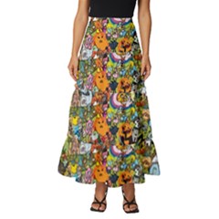 Cartoon Characters Tv Show  Adventure Time Multi Colored Tiered Ruffle Maxi Skirt by Sarkoni