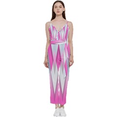 Geometric 3d Design Pattern Pink V-neck Camisole Jumpsuit by Apen