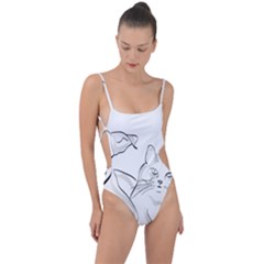 Dog Cat Domestic Animal Silhouette Tie Strap One Piece Swimsuit by Modalart