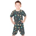 Flower Leaves Pattern Seamless Kids  T-Shirt and Shorts Set View1