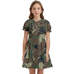 Camouflage Pattern Fabric Kids  Bow Tie Puff Sleeve Dress by Bedest