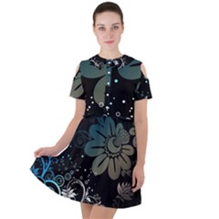Flower Abstract Desenho Short Sleeve Shoulder Cut Out Dress  by Bedest