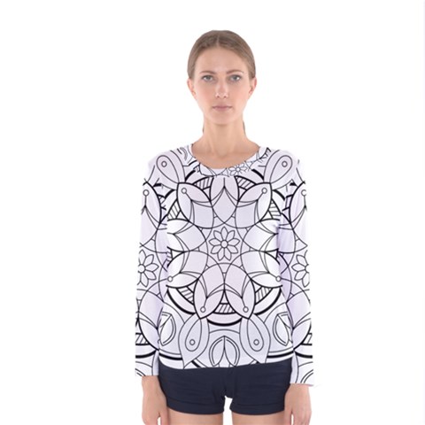 Mandala Drawing Dyes Page Women s Long Sleeve T-shirt by Ravend
