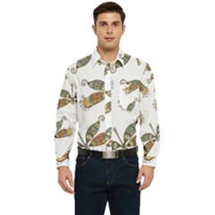 Pattern Dragonfly Background Men s Long Sleeve Pocket Shirt  by Ravend