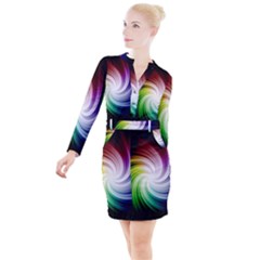 Rainbow Swirl Twirl Button Long Sleeve Dress by Ravend