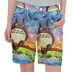 Totoro Starry Night Art Van Gogh Parody Women s Pocket Shorts by Modalart