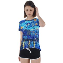 Starry Night Van Gogh Painting Art City Scape Short Sleeve Open Back T-shirt by Modalart