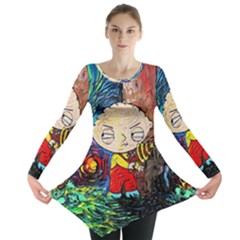 Cartoon Starry Night Vincent Van Gogh Long Sleeve Tunic  by Modalart