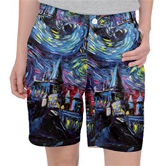 Castle Hogwarts Starry Night Print Van Gogh Parody Women s Pocket Shorts by Modalart