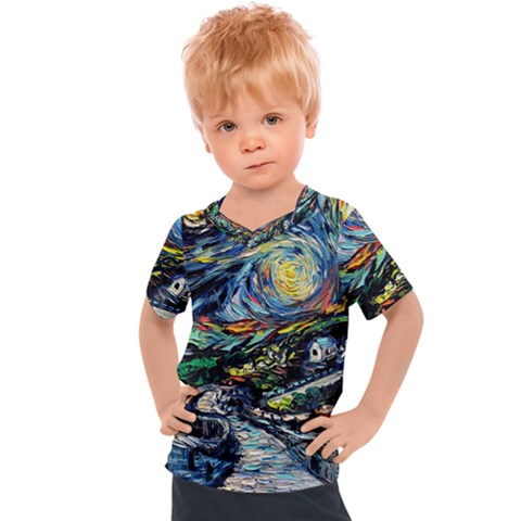 The Great Wall Nature Painting Starry Night Van Gogh Kids  Sports T-shirt by Modalart