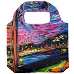 Golden Gate Bridge Starry Night Vincent Van Gogh Foldable Grocery Recycle Bag by Modalart