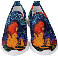 Lion Art Starry Night Van Gogh Kids  Slip On Sneakers by Modalart