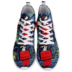 Dog Flying House Cartoon Starry Night Vincent Van Gogh Parody Men s Lightweight High Top Sneakers by Modalart