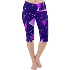Memphis Pattern Geometric Abstract Lightweight Velour Cropped Yoga Leggings by Pakjumat