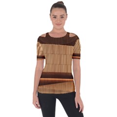 Architecture Art Boxes Brown Shoulder Cut Out Short Sleeve Top by Amaryn4rt
