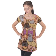 Pusheen Cute Fall The Cat Puff Sleeve Tunic Top by Modalart