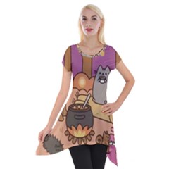 Pusheen Cute Fall The Cat Short Sleeve Side Drop Tunic by Modalart