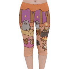 Pusheen Cute Fall The Cat Velvet Capri Leggings  by Modalart
