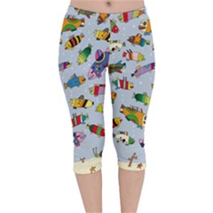 Fish Ocean Sea Water Diving Blue Velvet Capri Leggings  by Modalart