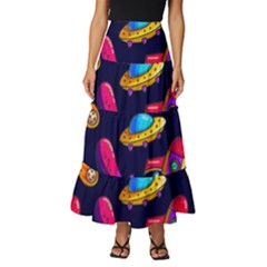 Space Pattern Tiered Ruffle Maxi Skirt by Bedest