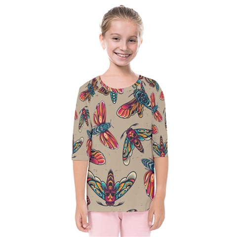 Tattoos Colorful Seamless Pattern Kids  Quarter Sleeve Raglan T-shirt by Bedest