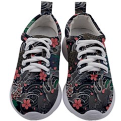Japanese Wave Koi Illustration Seamless Pattern Kids Athletic Shoes by Bedest