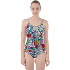 Graffity Characters Seamless Pattern Art Cut Out Top Tankini Set by Bedest