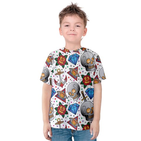 Full Color Flash Tattoo Patterns Kids  Cotton T-shirt by Bedest