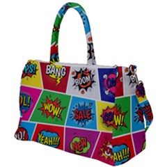 Pop Art Comic Vector Speech Cartoon Bubbles Popart Style With Humor Text Boom Bang Bubbling Expressi Duffel Travel Bag by Bedest