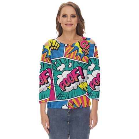 Comic Colorful Seamless Pattern Cut Out Wide Sleeve Top by Bedest