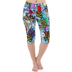 Graffiti Characters Seamless Patterns Lightweight Velour Cropped Yoga Leggings by Bedest