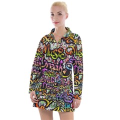 Graffiti Word Seamless Pattern Women s Long Sleeve Casual Dress by Bedest