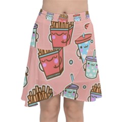 Cute Kawaii Food Seamless Pattern Chiffon Wrap Front Skirt