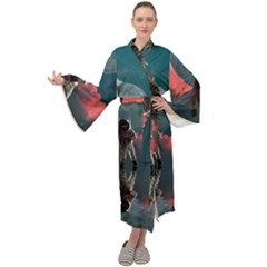 Astronaut Moon Space Nasa Planet Maxi Velvet Kimono by Maspions