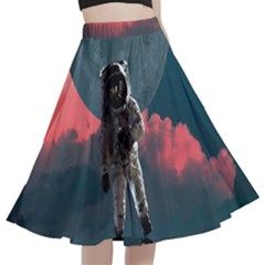 Astronaut Moon Space Nasa Planet A-line Full Circle Midi Skirt With Pocket by Maspions