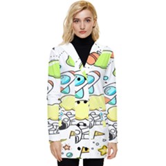 Sketch Cartoon Space Set Button Up Hooded Coat  by Hannah976