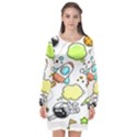 Sketch Cartoon Space Set Long Sleeve Chiffon Shift Dress  View1