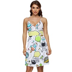 Sketch Cartoon Space Set V-neck Pocket Summer Dress  by Hannah976
