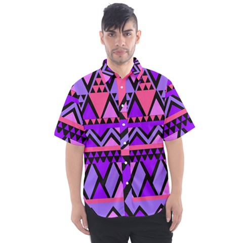 Seamless Purple Pink Pattern Men s Short Sleeve Shirt by Hannah976