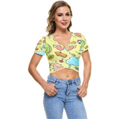 Cute Sketch Child Graphic Funny Short Sleeve Foldover T-shirt by Hannah976