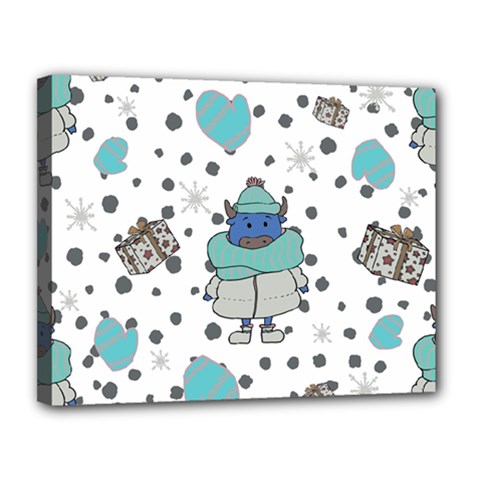 Little Cow Christmas  Canvas 14  X 11  (stretched) by ConteMonfrey