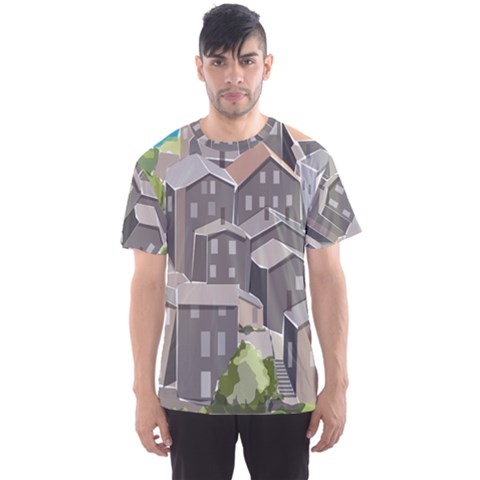 Village Place Portugal Landscape Men s Sport Mesh T-shirt by Hannah976