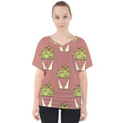 Cactus Pattern Background Texture V-neck Dolman Drape Top by Hannah976
