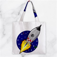 Rocket Ship Launch Vehicle Moon Zipper Grocery Tote Bag by Sarkoni