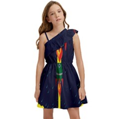 Rocket Halftone Astrology Astronaut Kids  One Shoulder Party Dress by Sarkoni
