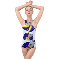 Rocket Ship Launch Vehicle Moon Cross Front Low Back Swimsuit by Sarkoni