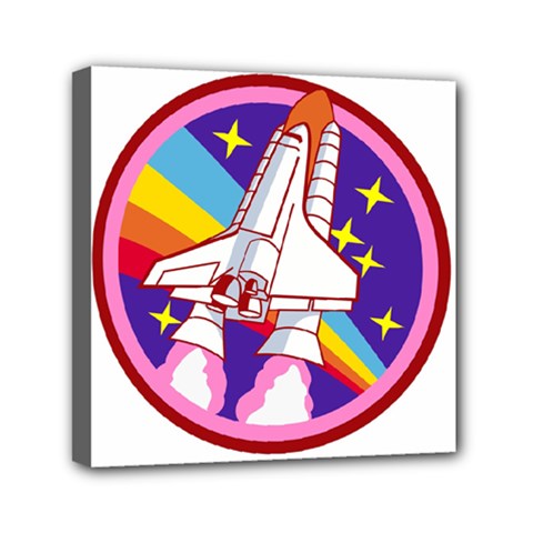 Badge Patch Pink Rainbow Rocket Mini Canvas 6  X 6  (stretched) by Sarkoni