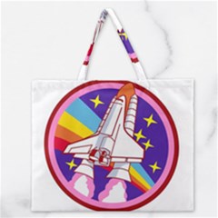 Badge Patch Pink Rainbow Rocket Zipper Large Tote Bag by Sarkoni